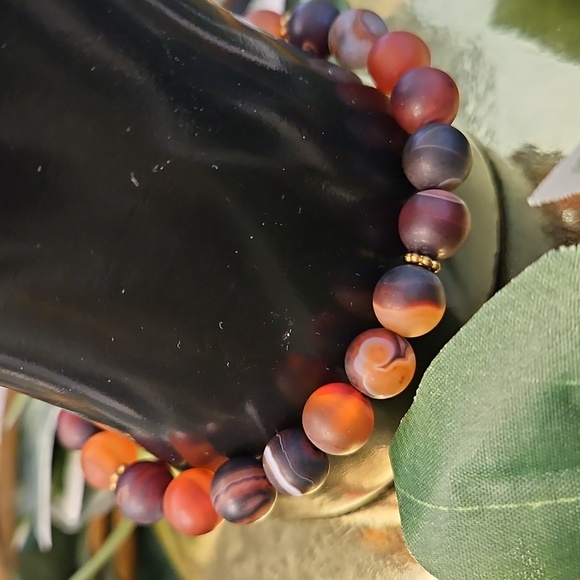 Mens Brown Agate Stone Bracelet - Picture 2 of 3